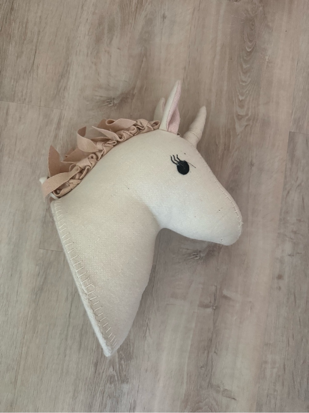 Plush Unicorn Wall Head in Cream with Blush Mane